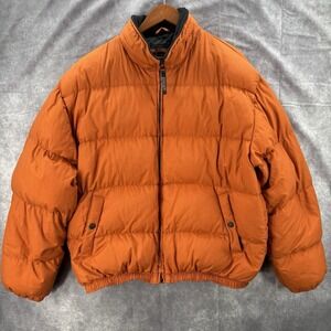VTG Structure Puffer Jacket Mens XL Orange Down Y2K 90s Nylon